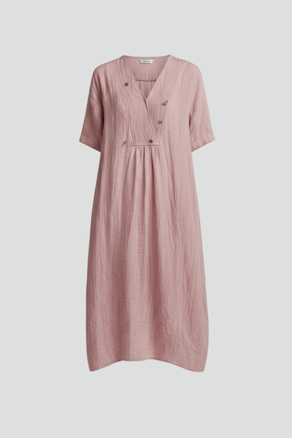 Elena | Chic V Neck Midi Dress with Short Sleeves