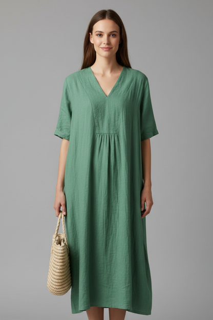 Elena | V Neck Short Sleeve Midi Dress