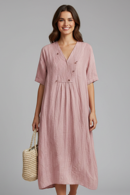 Elena | V Neck Short Sleeve Midi Dress
