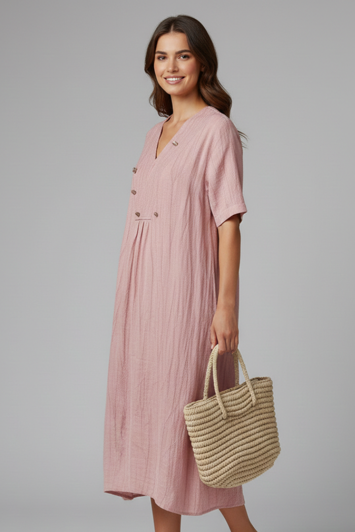 Elena | V Neck Short Sleeve Midi Dress