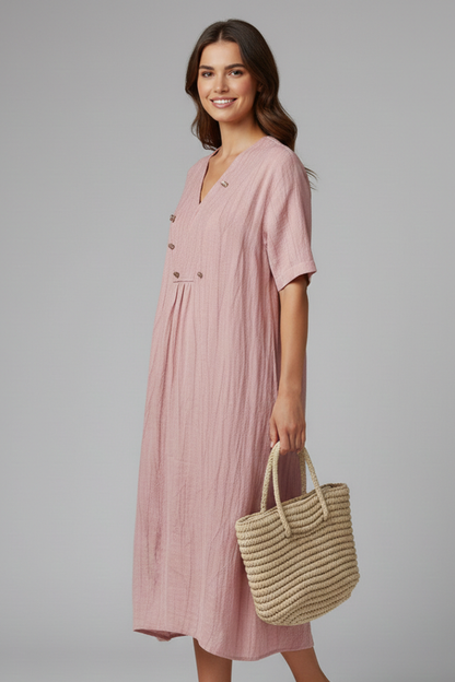 Elena | V Neck Short Sleeve Midi Dress