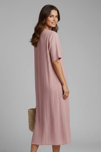 Elena | V Neck Short Sleeve Midi Dress
