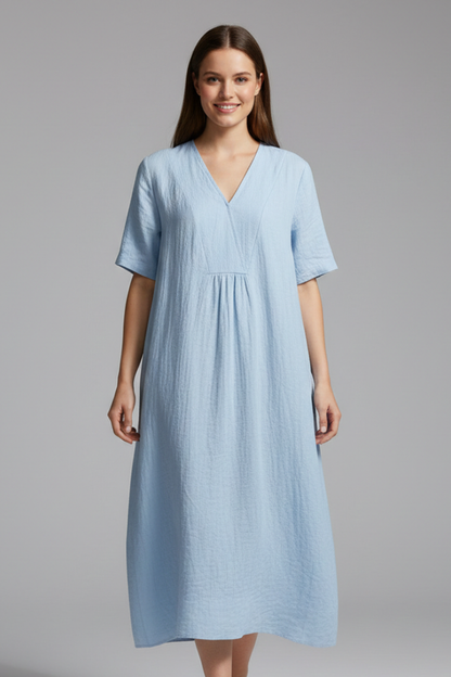 Elena | Chic V Neck Midi Dress with Short Sleeves