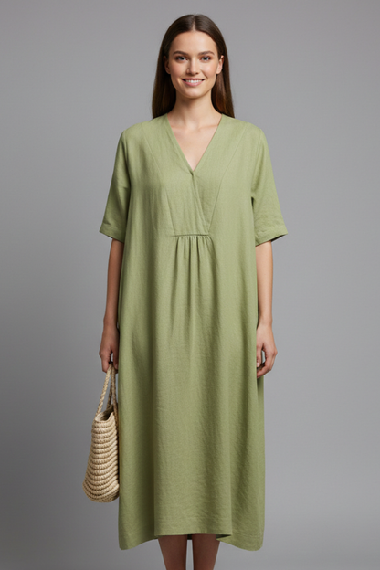 Elena | V Neck Short Sleeve Midi Dress