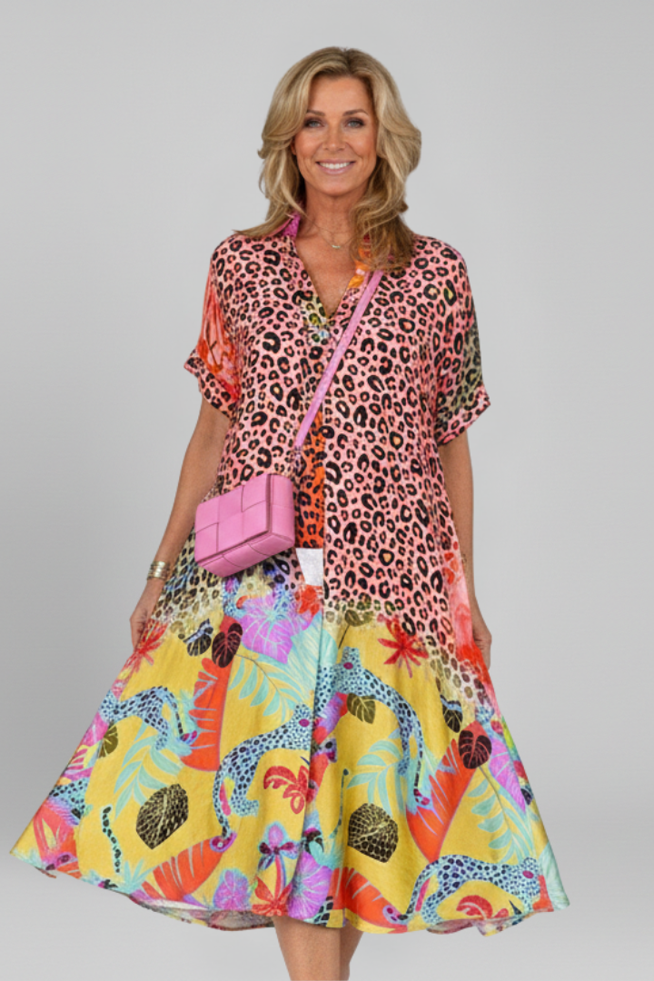 Lila | V-Neck Patterned Midi Dress