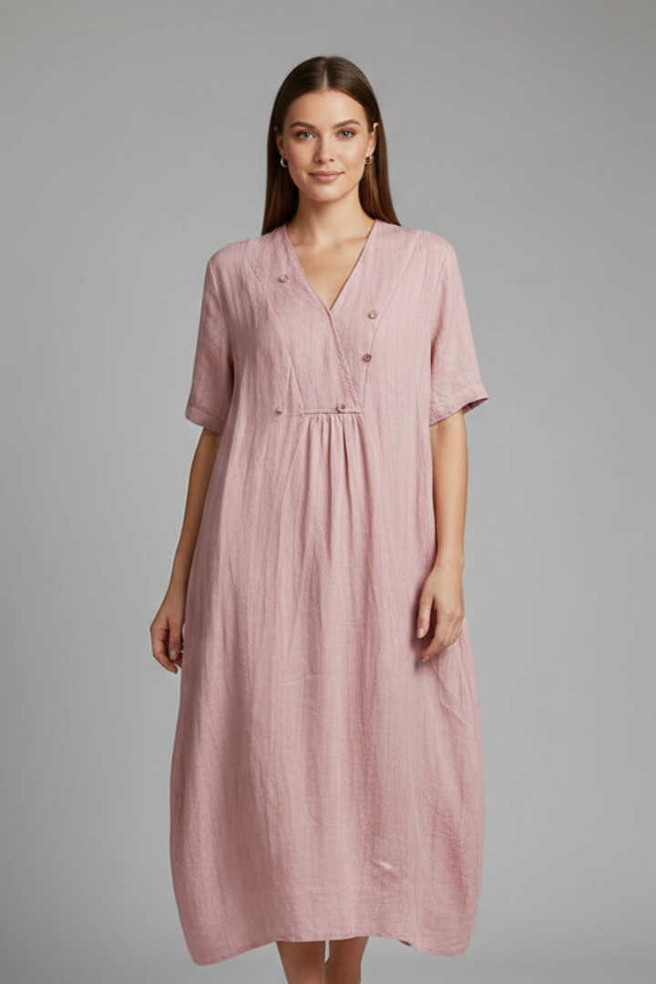 Elena | V Neck Midi Dress with Short Sleeves