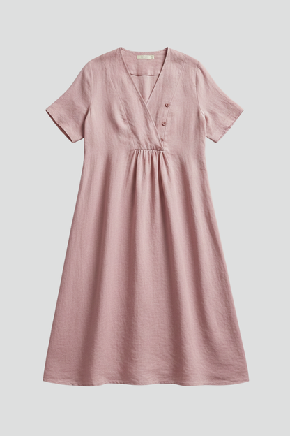 Elena | V Neck Midi Dress with Short Sleeves