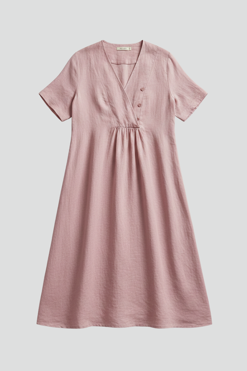Elena | V Neck Midi Dress with Short Sleeves