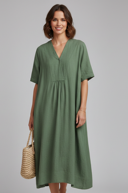 Elena | V Neck Midi Dress with Short Sleeves