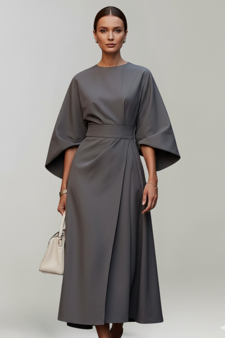 Lena | Effortless Midi Dress with Wide Sleeves and Belted Waist