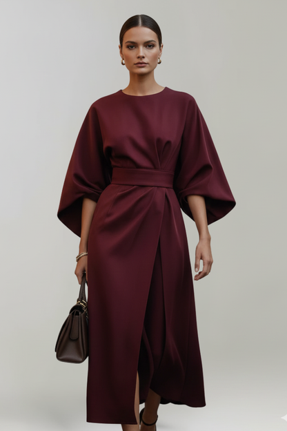 Lena | Effortless Midi Dress with Wide Sleeves and Belted Waist