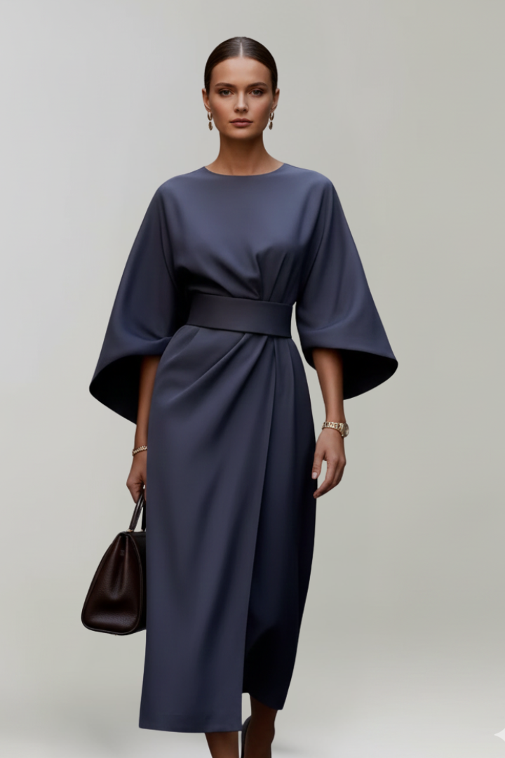 Lena | Effortless Midi Dress with Wide Sleeves and Belted Waist