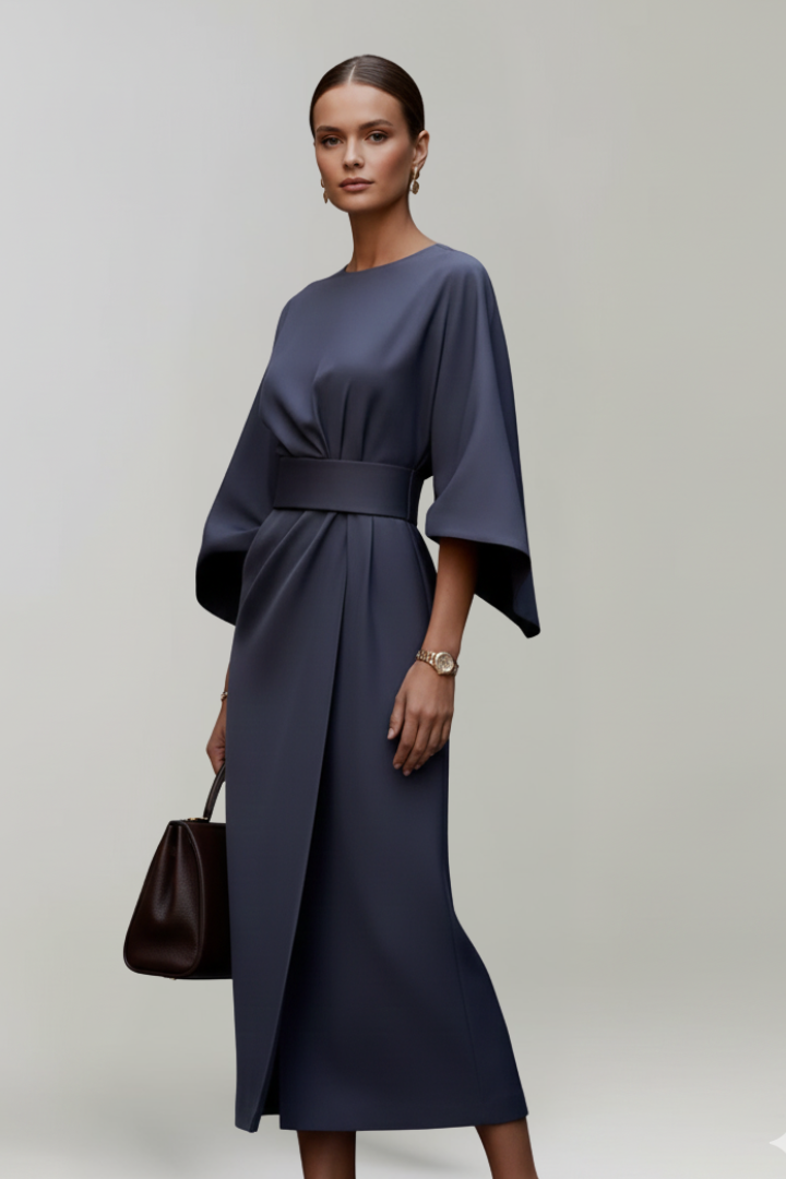 Lena | Effortless Midi Dress with Wide Sleeves and Belted Waist