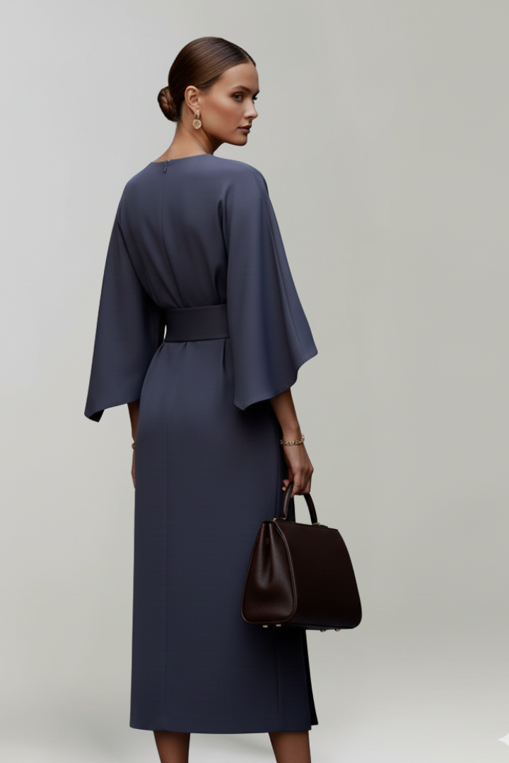 Lena | Effortless Midi Dress with Wide Sleeves and Belted Waist