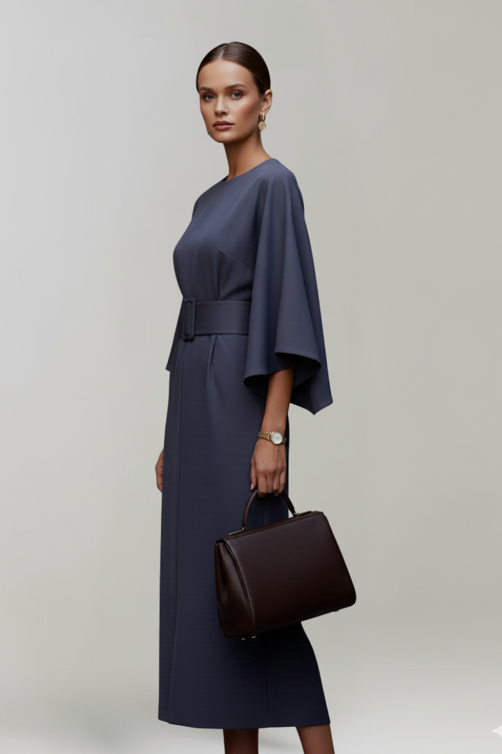 Lena | Effortless Midi Dress with Wide Sleeves and Belted Waist