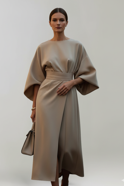 Lena | Effortless Midi Dress with Wide Sleeves and Belted Waist