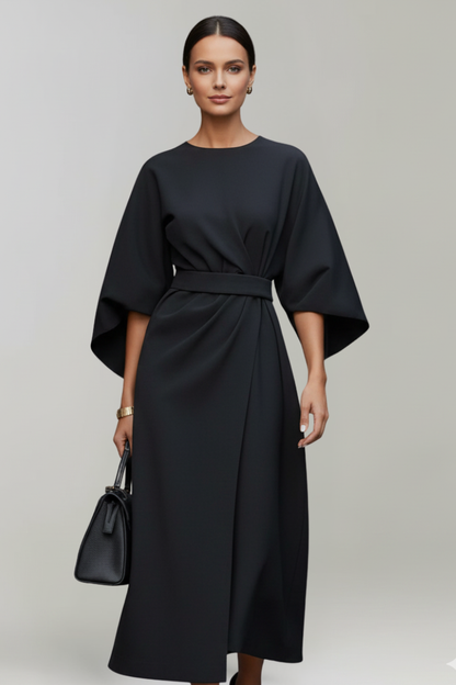 Lena | Effortless Midi Dress with Wide Sleeves and Belted Waist