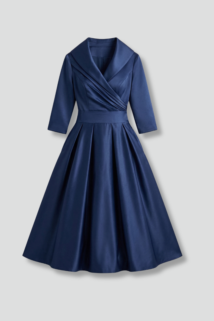 Elena | Wrap Neck Midi Dress with Pleated Skirt