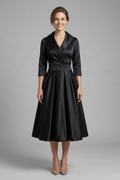 Elena | Wrap Neck Midi Dress with Pleated Skirt