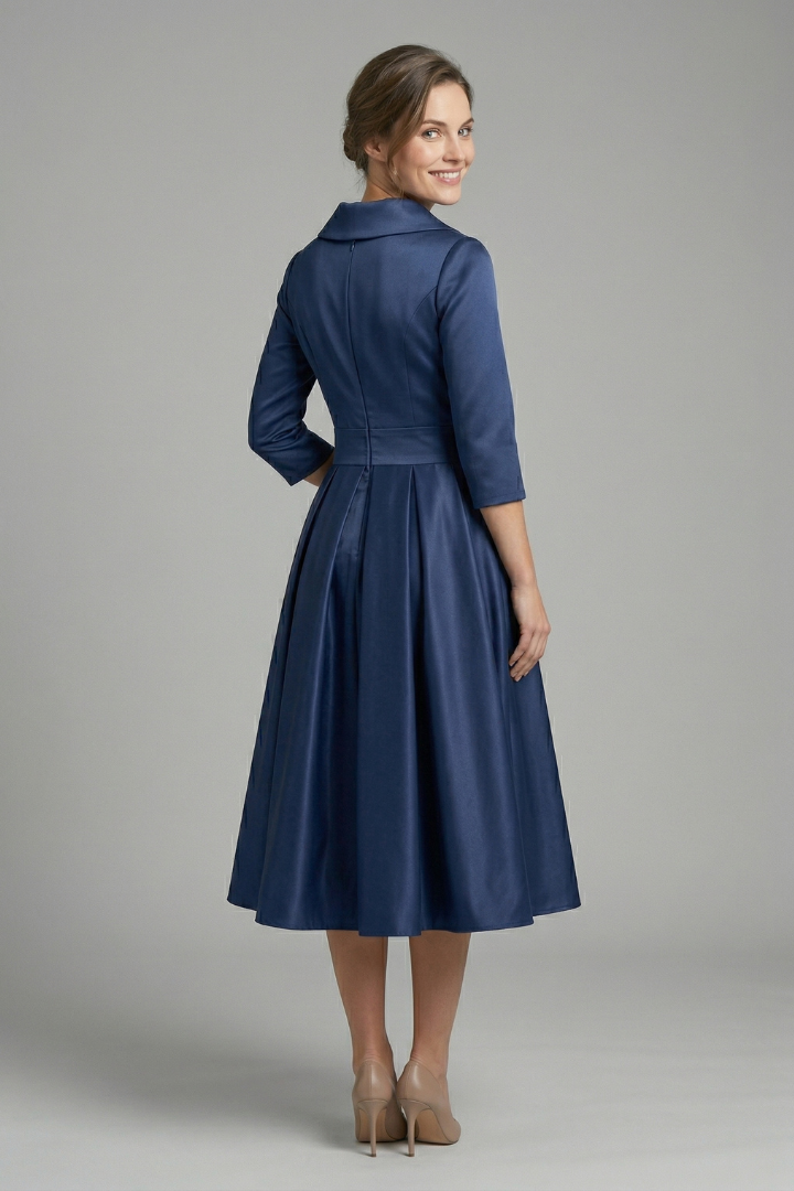 Elena | Wrap Neck Midi Dress with Pleated Skirt