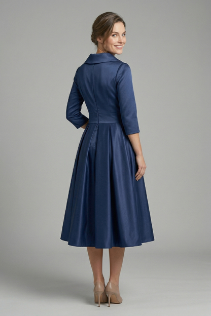 Elena | Wrap Neck Midi Dress with Pleated Skirt