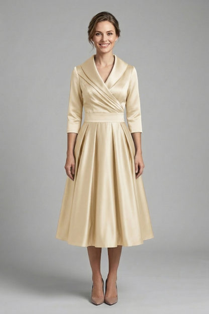Elena | Wrap Neck Midi Dress with Pleated Skirt