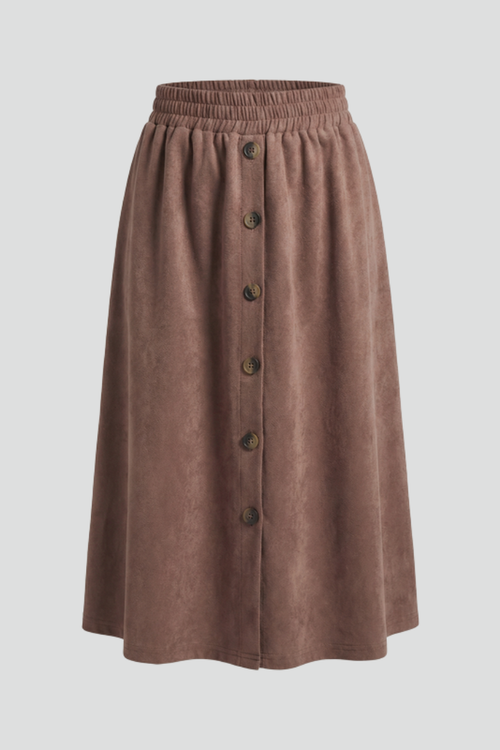 Lila | Button-Front Midi Skirt with Elastic Waist