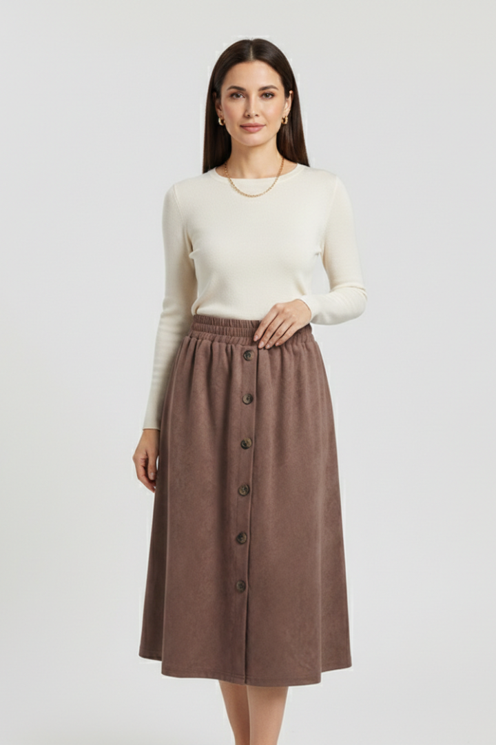 Lila | Button-Front Midi Skirt with Elastic Waist