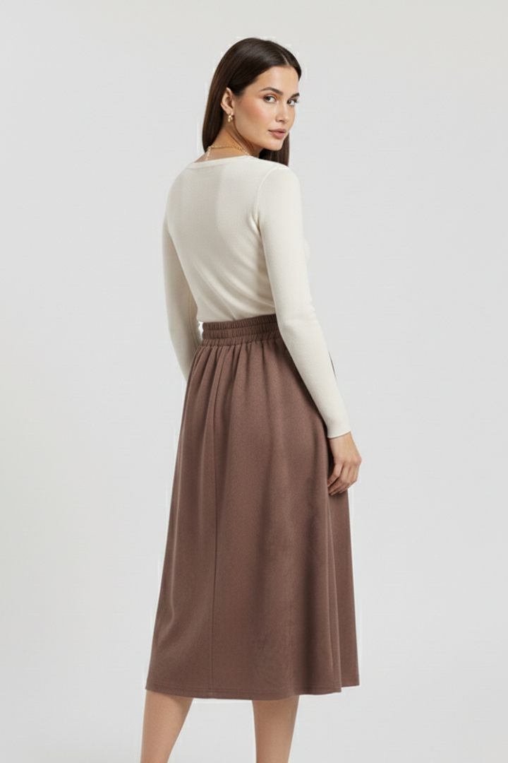 Lila | Button-Front Midi Skirt with Elastic Waist