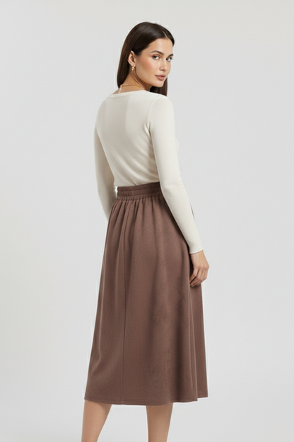 Lila | Button-Front Midi Skirt with Elastic Waist