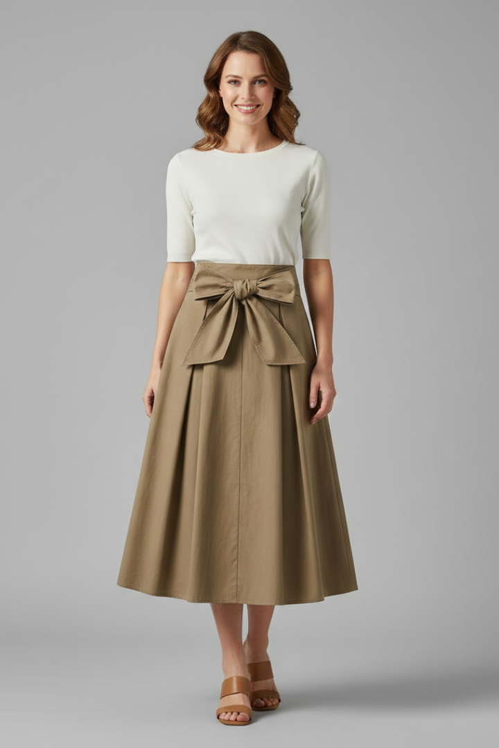 Juliette | High-Waisted Midi Skirt with Bow Detail