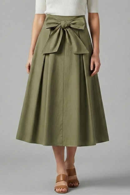 Juliette | High-Waisted Midi Skirt with Bow Detail