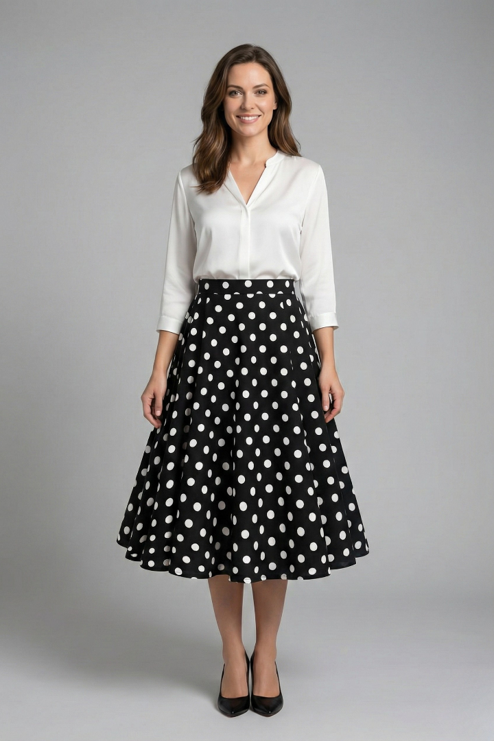 Lila | High-Waisted Polka Dot Midi Skirt