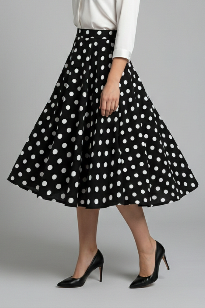 Lila | High-Waisted Polka Dot Midi Skirt