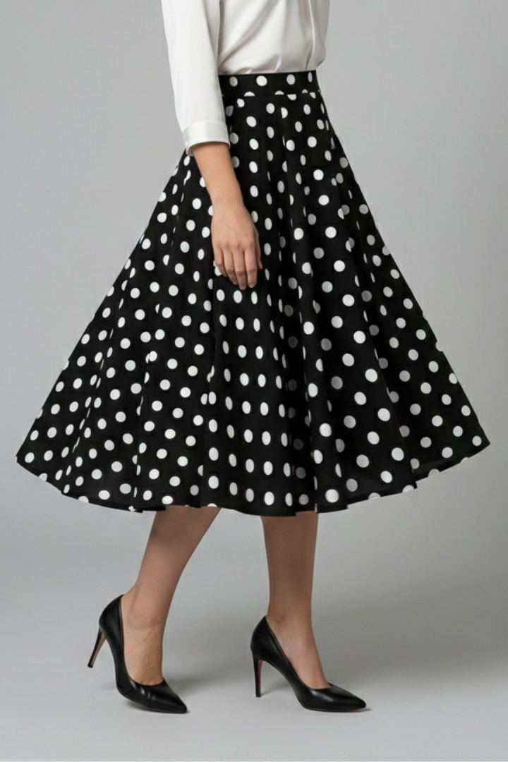 Lila | High-Waisted Polka Dot Midi Skirt