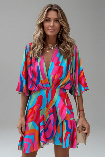 Lila | Batwing Sleeve Mini Dress with Waist Tie