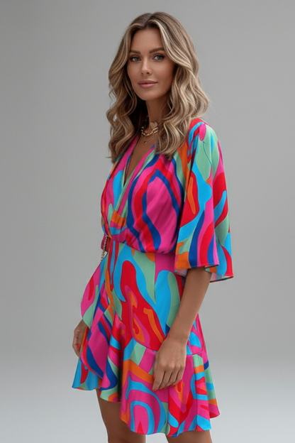 Lila | Batwing Sleeve Mini Dress with Waist Tie