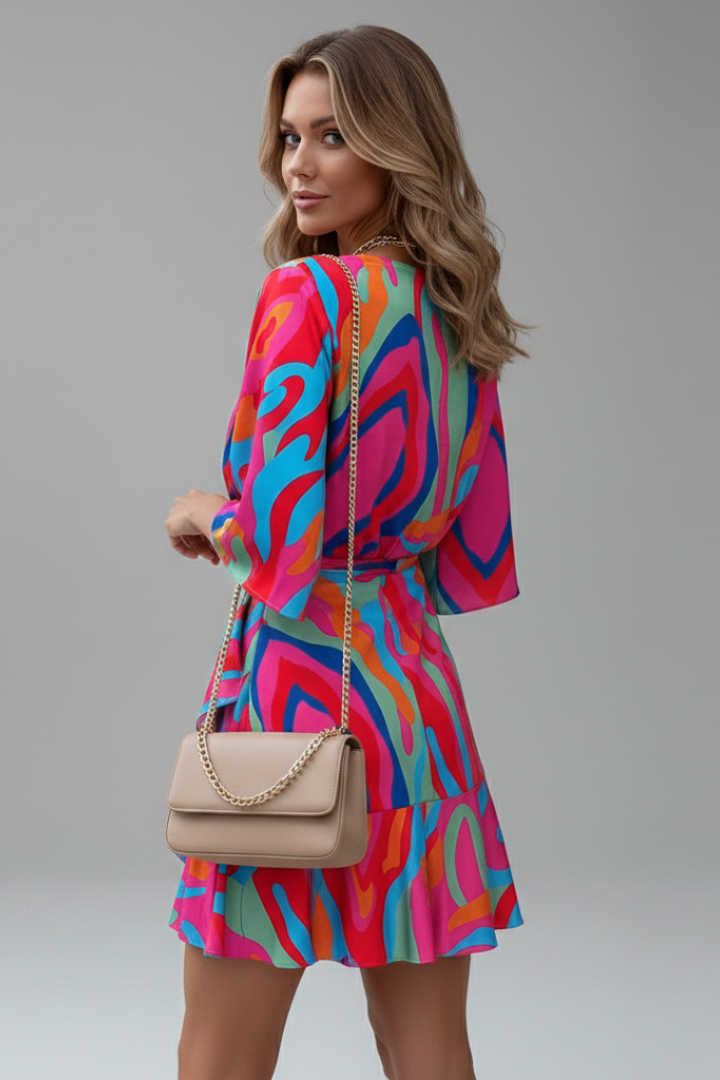 Lila | Batwing Sleeve Mini Dress with Waist Tie