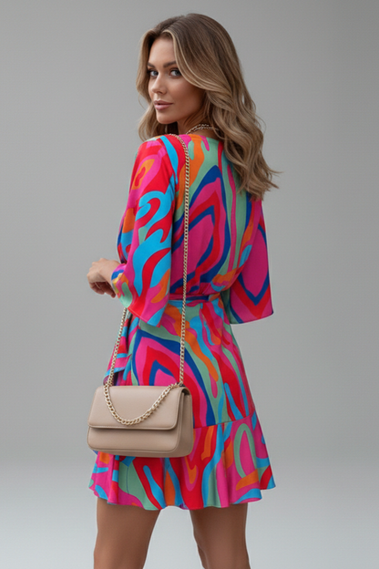 Lila | Batwing Sleeve Mini Dress with Waist Tie
