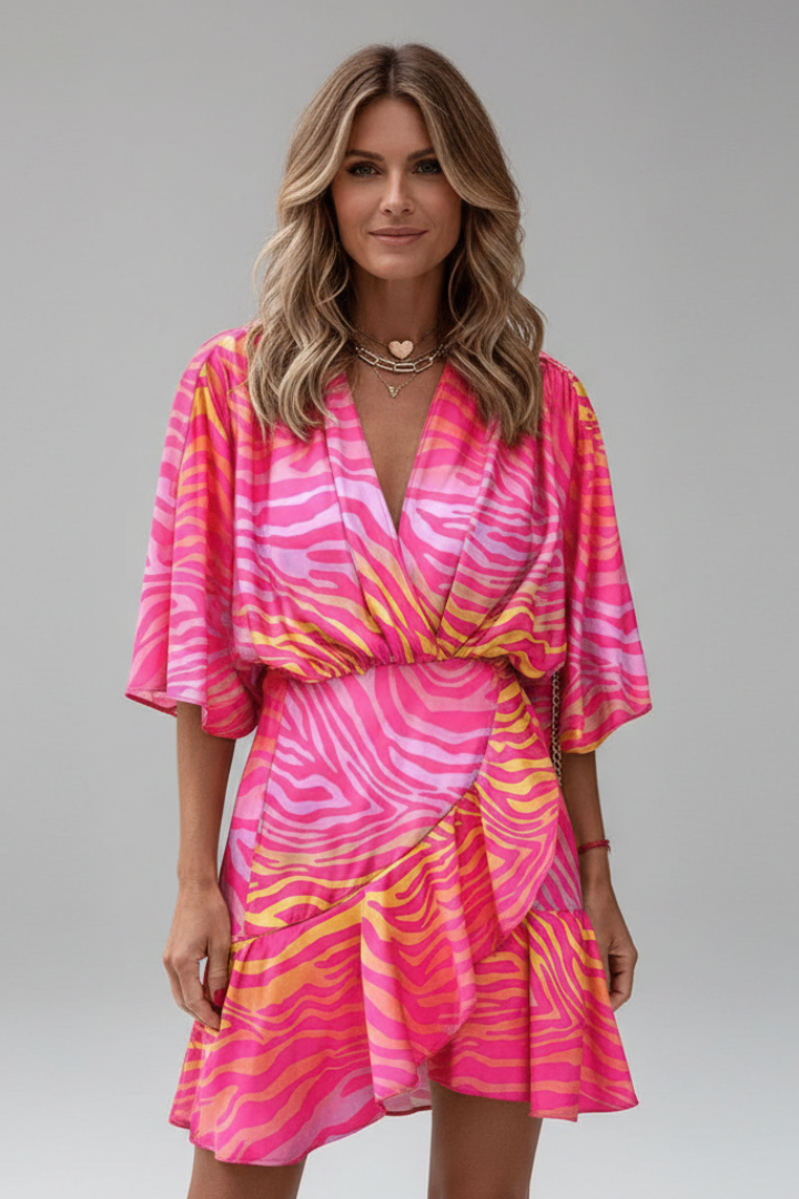 Lila | Batwing Sleeve Mini Dress with Waist Tie