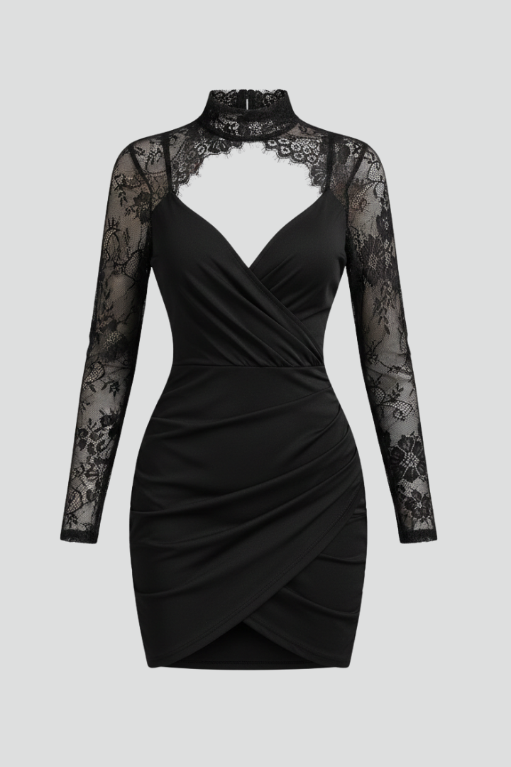 Lila | High Neck Mini Dress with Lace Sleeves