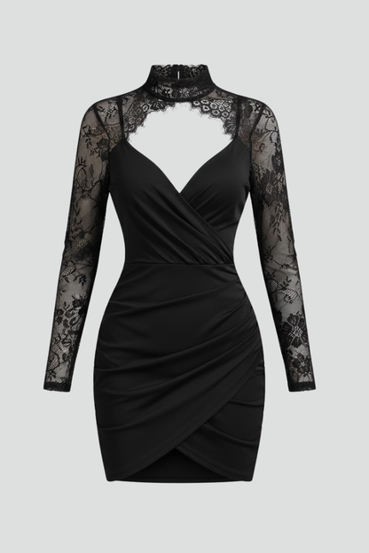 Lila | High Neck Mini Dress with Lace Sleeves