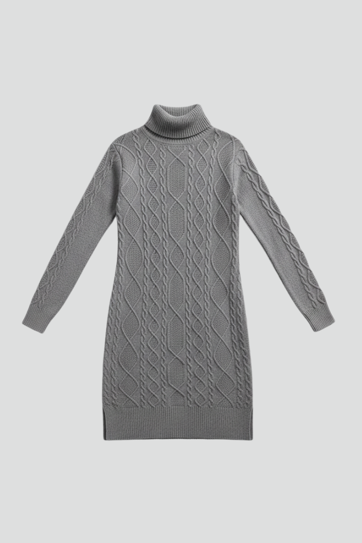 Elena | Cable Knit Mini Dress with Roll Neck