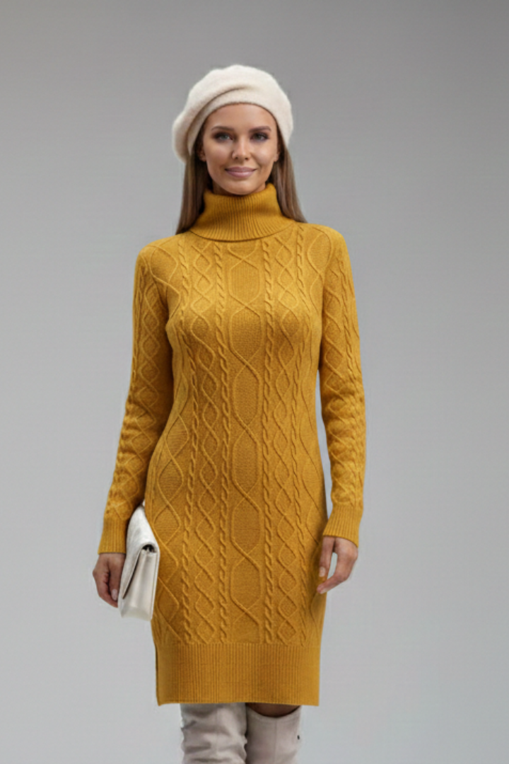 Elena | Cable Knit Mini Dress with Roll Neck