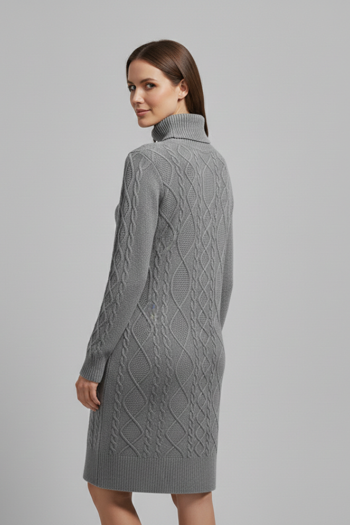 Elena | Cable Knit Mini Dress with Roll Neck