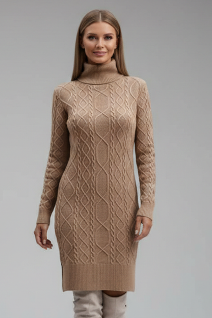 Elena | Cable Knit Mini Dress with Roll Neck