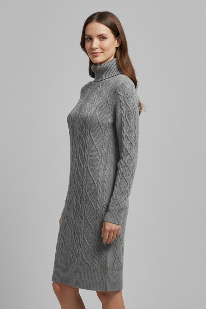 Elena | Cable Knit Mini Dress with Roll Neck