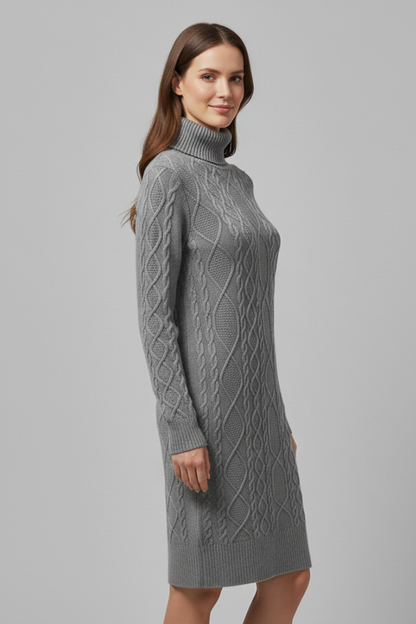 Elena | Cable Knit Mini Dress with Roll Neck