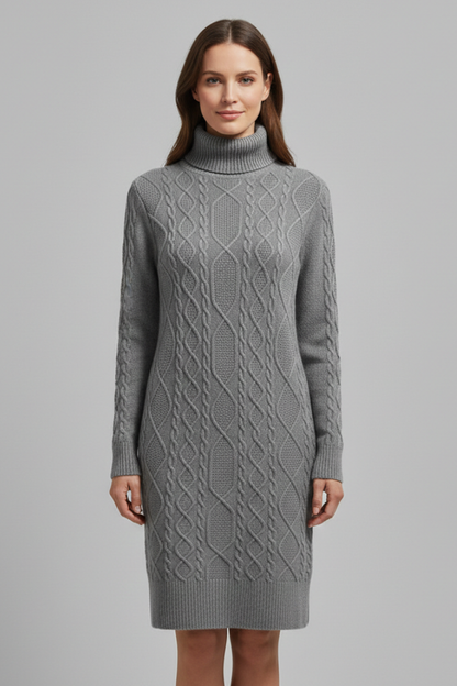 Elena | Cable Knit Mini Dress with Roll Neck