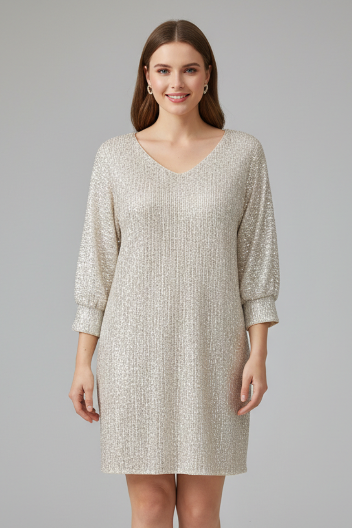 Lila | Chic Round Neck Mini Dress with Long Sleeves